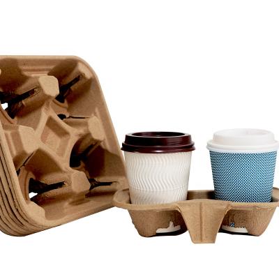 China Eco Friendly Recycled Materials Coffee Paper Cup Holder Biodegradable Takeaway Carrier With Handle for sale