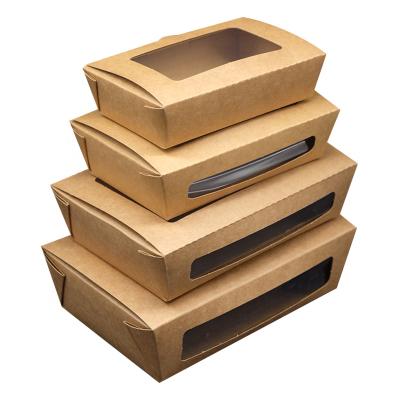 China Recyclable Disposable Tableware Bento Lunch Sandwich Fast Food Packaging Brown Paper Food Takeout Box With Clear Window For Salad for sale