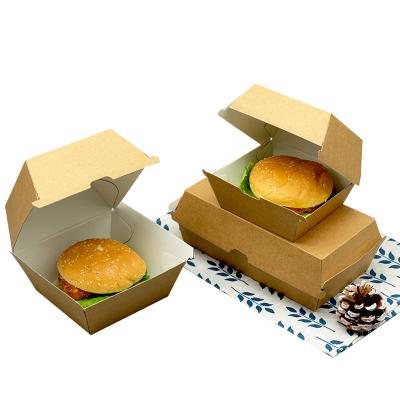 China Recyclable Eco Friendly Compostable Kraft Paper Burger Box Buger Take Out Hard Snack Container for sale