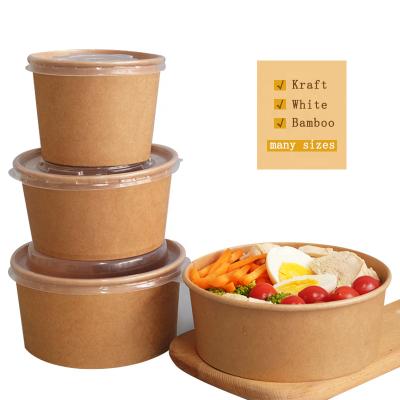 China Eco Friendly Biodegradable Kraft Paper Bowl Salad Paper Bowl Soup Bowl With Paper Lid for sale