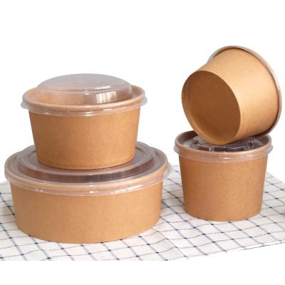 China Wholesale Biodegradable Food Grade Kraft Paper Bowl Take Away Custom Disposable Salad Soup Bowl With Microwavable PP Lids for sale