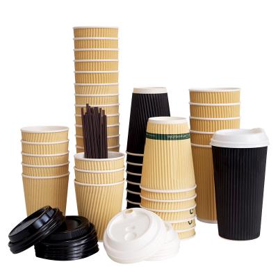 China Maker 8oz 12oz Ripple Paper Cup Disposable Biodegradable Coffee Maker Paper Cups With PP PS Lids for sale