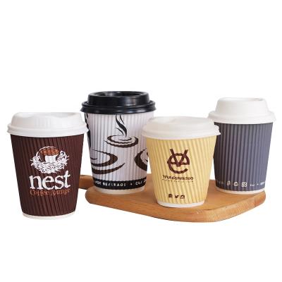 China Recycled Materials Custom Logo Printed 12oz 4oz 6oz Disposable Ripple Eco Friendly Wall Insulated Paper Cups for sale