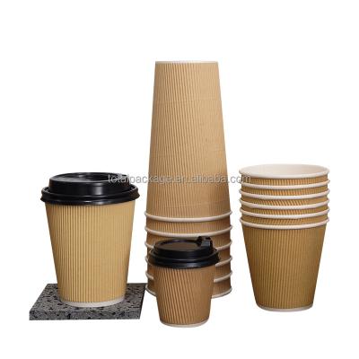 China Materials Maker Compostable Hot Double Wall Ripple Coffee Recycled Printed Recycled Paper Cups 8oz 12oz 16oz With Lids for sale