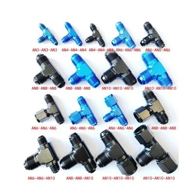 China Tee AN4 AN6 AN8 AN10 Blue Car Aluminum Flare Tee T Piece Union Connector Male Adapter Oil Fuel Air Hose End Transform AN Fitting for sale