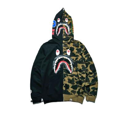 China Anti-pilling Men's Black Full Face Zipper Hoodie Fashion Pattern Printed Shark Head Hoodie With Zipper for sale