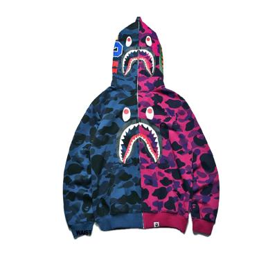 China Anti-pilling Men's Black Full Face Zipper Hoodie Fashion Pattern Printed Shark Head Hoodie With Zipper Puller Hoodie for sale