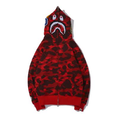 China Anti-pilling Men's Black Full Face Zipper Hoodie Fashion Pattern Printed Shark Head Hoodie With Zipper Pull Up Hoodie for sale