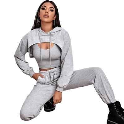 China Breathable Plain Sports Sweat Suits 3 Piece Hooded Street Sportswear Slim Suit Women Sweat Suits For Women for sale