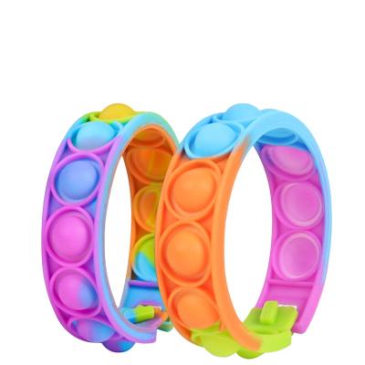 China Squeeze Toys Stress Set Silicone Rainbow Fun Kid Rainbow Pulsera Push Bubble Noise Shaker Sensory Toys Wristband for sale