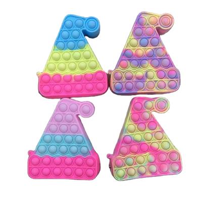 China Cute Mini Soft Silicone Wallet Bags Xmas Hat Zipper Push Noise Bubble Moving Person Toys Invent Purses For Kids for sale