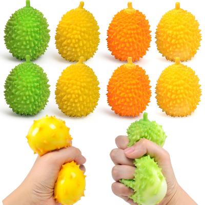 China New soft toy 2021 fruit decompression toy high quality ventilation durian squeezing music mochi fingertip rotten toys for sale