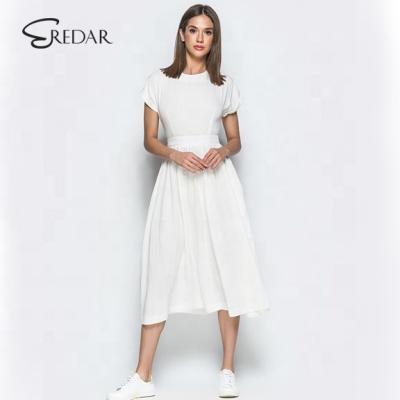 China Hot Sale Women's Linen Dresses Women's Summer Breathable Waist Stripe Drawstring Clothing for sale