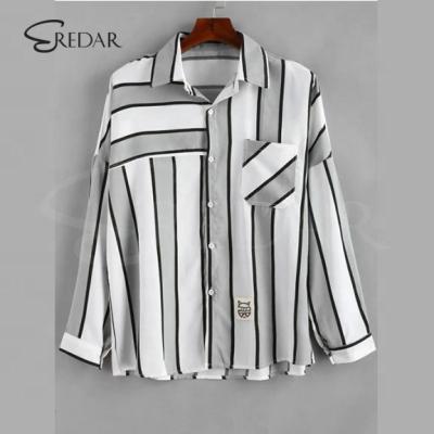 China Wholesale Anti-pilling Cheap Price Custom Customized Striped Long Sleeves Drop Shoulder Shirt Men Shirt for sale