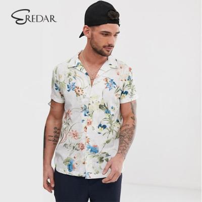 China Breathable High Quality Tops Selling Shirt Design River Island Canvas Shirt Men In White Floral Print Mens Shirt for sale