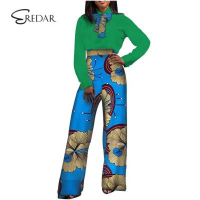 China Cotton OEM China Supplier Dashiki Ladies African Print Overalls With Ties Bazin Riche 2 Piece Pant Sets for sale