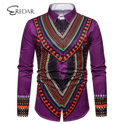 China High Quality Cotton Dashiki Social Shirt Africa Clothes Brand New Men Shirt Dress Homme Traditional Printing Long Sleeve Dress Shirts for sale