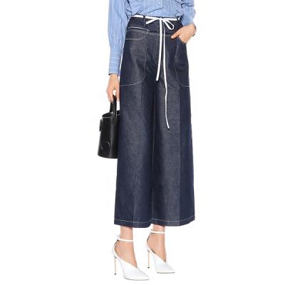 China High-waisted High Quality Non-stretch Fabric Wide Leg Splice Denim Culotte Denim Pants Women Jeans More Modern Design for sale