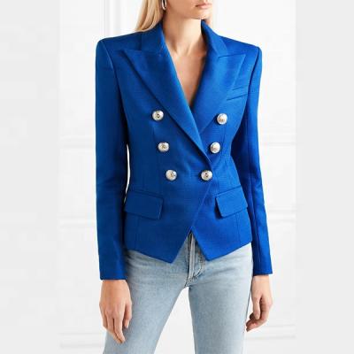 China Direct Light Blue Womens Clothing Ladies Manufacturer Double Breasted Blazer Plus Button for sale