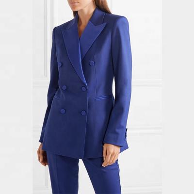 China Plus size direct from manufacturer apparel fit blue slim satin double breasted blazer for sale