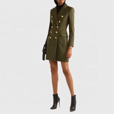 China Winter Viable Series Wool Cashmere Blend Army Green Button-Embellished Coat for sale