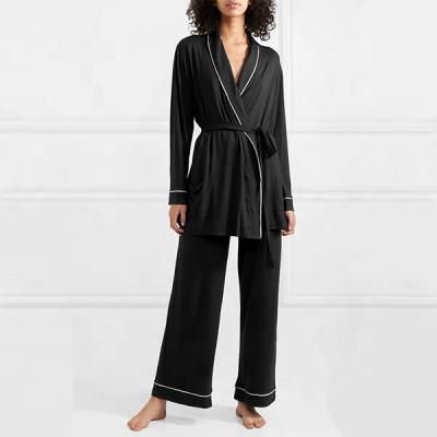 China Wholesale Breathable Robe Style Slips On Nightcap Stretched Casual Fit Women Two Piece Pajama Set for sale