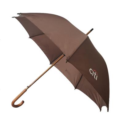 China Minimalist Stick Umbrella Promotion Logo Print Customer Hook Handle Automatic Open Curved Wooden Umbrellas With Classic J Handle for sale