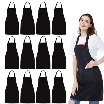 China 12 Pack Casual Bib Apron - Unisex Black Apron Bulk With 2 Roomy Pockets Machine Washable For Kitchen Opening BBQ Design for sale