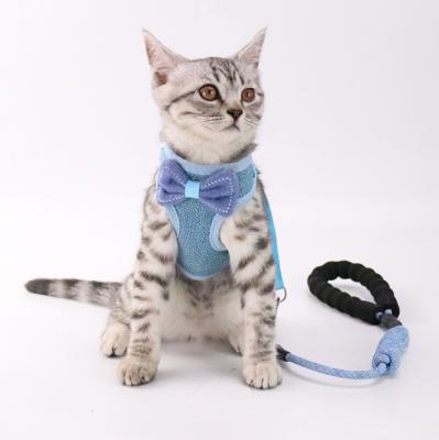 China Padded Adjustable Bowknot Vest Cat Rope Pet Harness and Designer Dog Leash Harness and Leash Set for sale