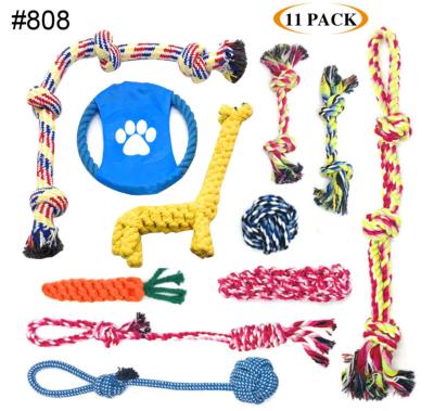 China Amazon 2021sustainable toy pet cotton rope chew toy dog ​​pet 11 piece toy set for sale