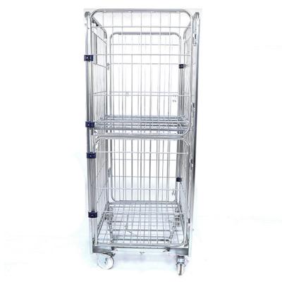 China Folding Stackable Folding Logistic Steel 4 Sides Folding Supermarket Transport Mesh Sided Steel Rolling Warehouse Trolley for sale