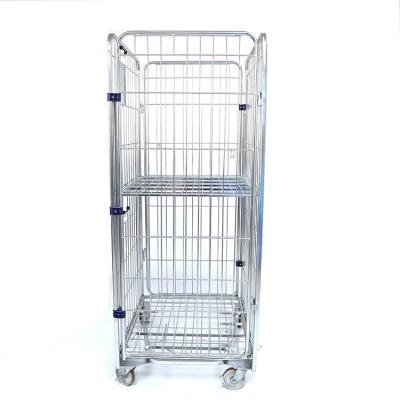 China 4 Sides Stackable Collapsible Zinc Powder Coated Trolley Roll Cage Logistics Trolley For Warehouse for sale