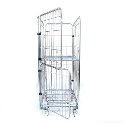 China Foldable Stackable Galvanized Nested Logistics Transport Foldable A Frame Metal Wire Mesh Security Rolling Cage Trolley With Door for sale