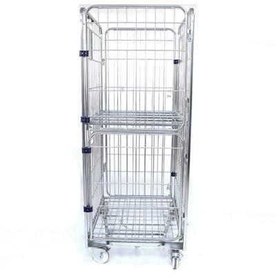 China Cheap Stackable Durable Steel Detachable Storage Metal Plating Zinc Stackable Logistics Carts Roll Container for sale