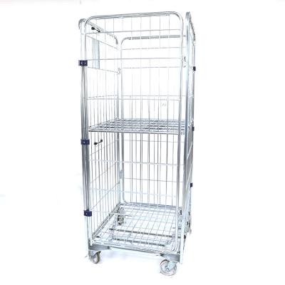 China Best Quality Collapsible Collapsible Foldable Transportation Hot Dip Zinc Mobile Industrial Collapsible Rolling Cages Trolleys for sale