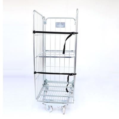 China Supermarket Stackable Nesting Folded Galvanized China Security 3 Sides Logistic Roll Cage for sale