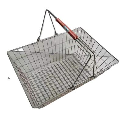 China Steel Wire Square Callapsable Shopping Basket With A Western Handle OEM Customized Logo for sale