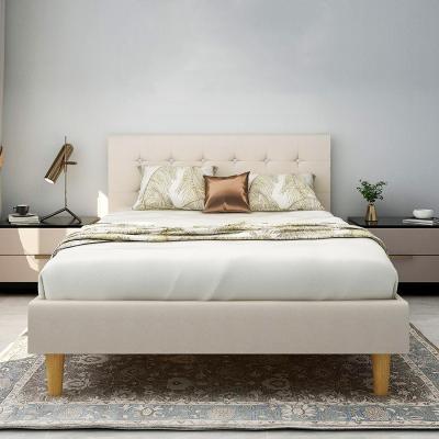 China Storage Customized King Size Tufted Upholstered To Bed Wood Upholstered Bed Frame With Button Headboard for sale