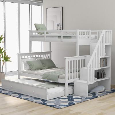 China Solid Wood Twin Kids and Teens Bedroom Caster Modern Kids Size Storage Stairs Bunk Bed for sale