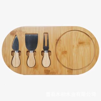 中国 Bamboo Cheese Board 3-Piece Set Wooden Round Cheese Board Cheese Knife 4-Piece Set 販売のため