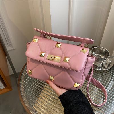 China High quality women's fashion rivet style bag PU embroidery yarn shoulder messenger bag soft texture handbag for sale