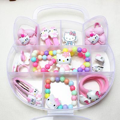 China Environmental friendly children's hair accessories kt cat necklace bracelet jewelry set with box cute girl headband gift for sale