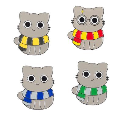 China Environmental Friendly Hot Selling Alloy Brooch TV Cartoon Animal Cat With Scarf Enamel Pins Movie Badge for sale