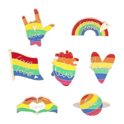 China Enamel Rainbow Series Love Enamel Letter Pin Creative Heart Rainbow Bridge Pin Love Brooch Badge Environmentally Friendly for sale