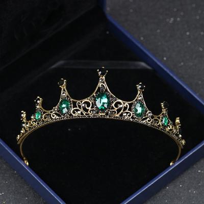 China Small Baroque Green Women Girls Headpiece Crystal Tiaras Crowns Hair Jewelry Environmental Friendly Vintage Wedding Bridal Hair Accessories for sale