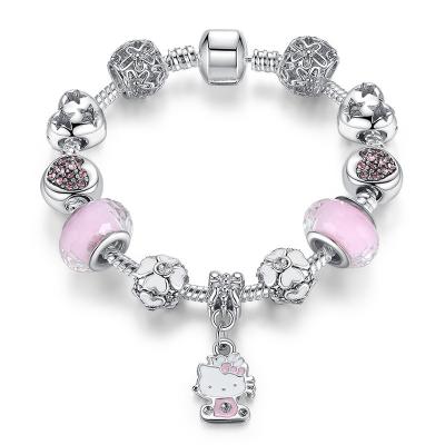 China Lead Free Pink Cat Charm Bracelet Girl Princess Charm Bracelet DIY Teen Girls Bracelets for sale