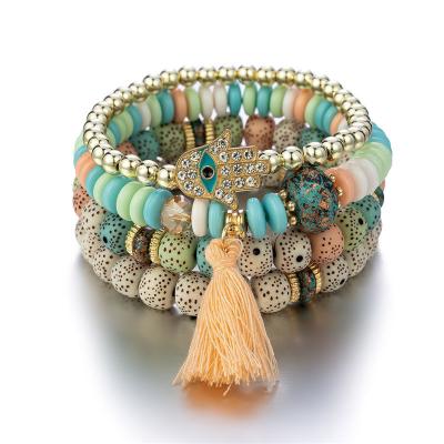 China Boho Bracelet Fashion Bergamot Turquoise Tassel Beads Lead Free Ethnic Bracelet for sale