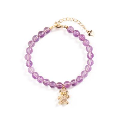 China Lead Free Luxury Natural Stone Beaded Adjustable Little Bear Charm Bracelet Crystal Opal Bracelet For Women for sale