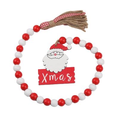 China Art Deco New Wood Bead Garlands with Tassels Car Snowman Tag Christmas Prayer Beads Garland Hanging Wooden Decor for sale