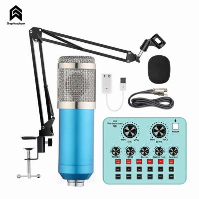 China Professional Studio Bm800 Condenser For Computer Mobile Phone Android BM800 Live Sound Card Microphone Set For Online Live Broadcast USB Wired Video for sale